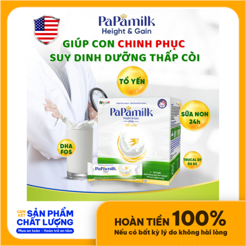 Sữa tăng cân và chiều cao cho trẻ PaPamilk Heigth & Gain chứa Tổ Yến - Hộp 14 gói